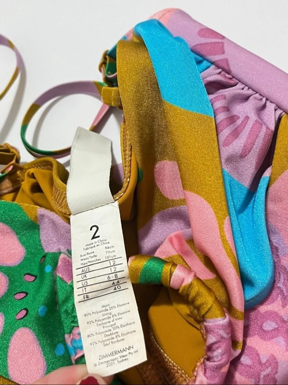 Zimmermann Teddy Double Mustard Floral Cutout One-Piece with Pink & Blue Accents